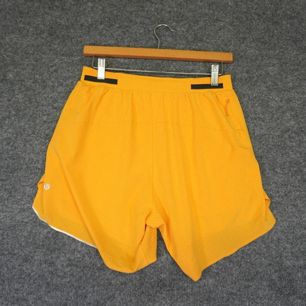 Lululemon Fast and Free Shorts Mens Medium Orange Perforated Lined Athletic Gym